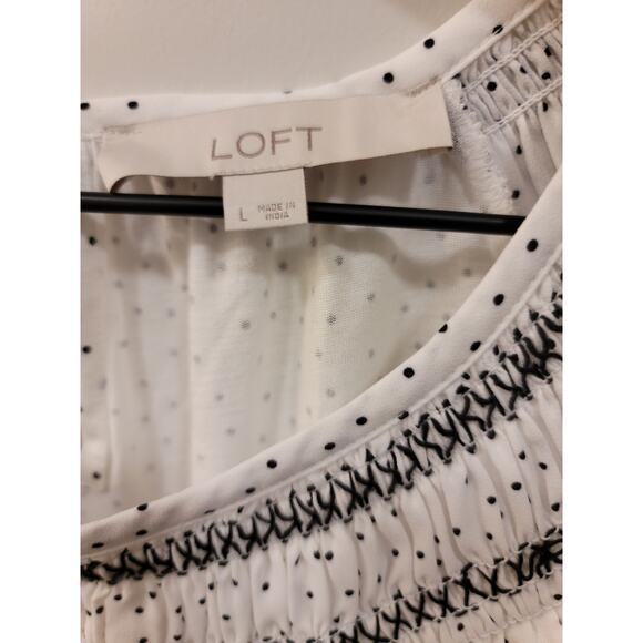 Loft Dotted Smocked Long Sleeve Blouse - Picture 5 of 7